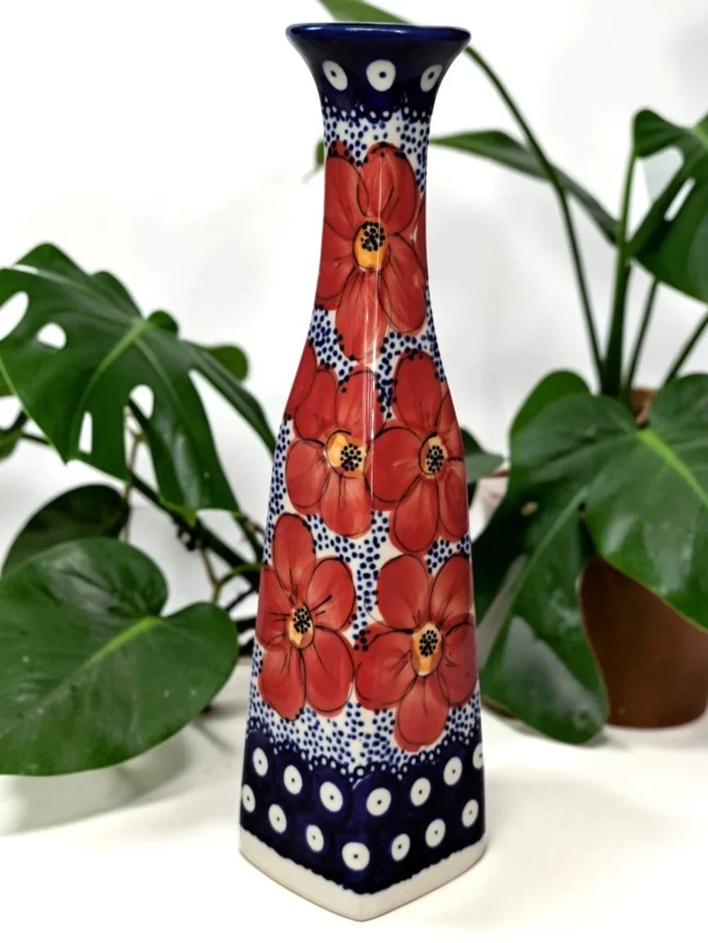 Unikat Polish Pottery Bud Vase Floral Motif Boleslawiec 9.5
